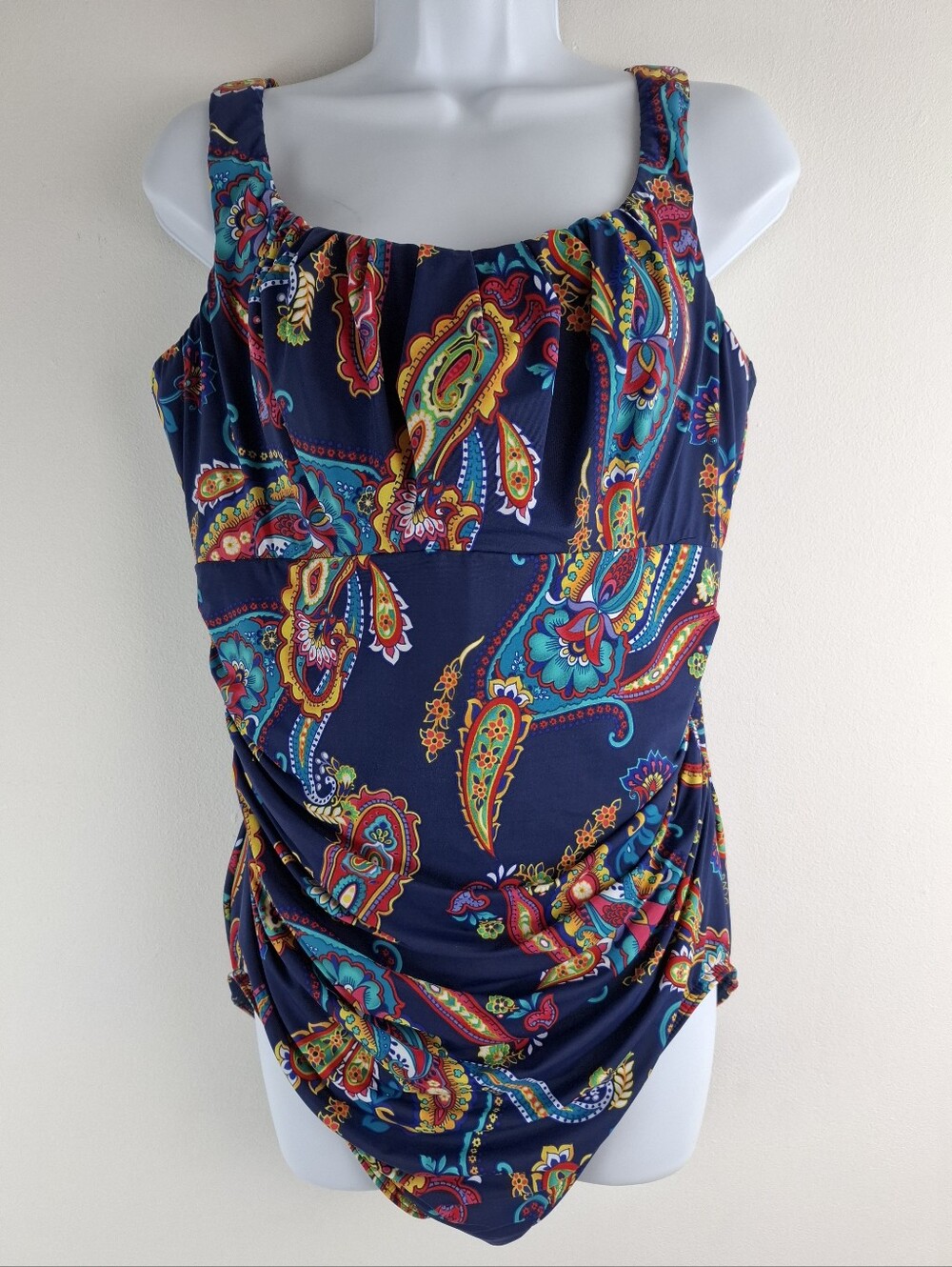 Lands’ End Multicolor Paisley One Piece Bathing Suit Ruching Plus Size 20W